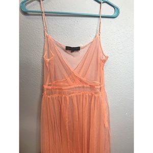 Whimsical peachy/pink maxi dress.